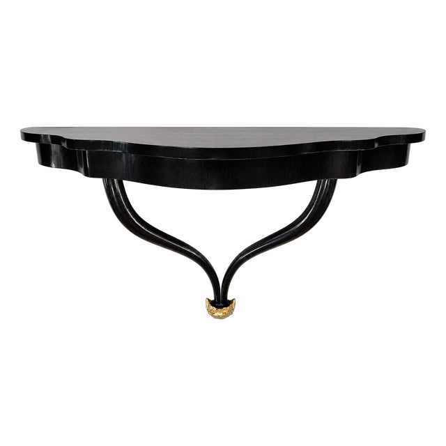 Black Lacquered Wall Mounted Demilune Console Table Wall Bracket Attr. Guglielmo Ulrich For Sale