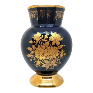 Late 20th Century L. Bernardaud Limoges Cobalt Blue and Gold Vase
