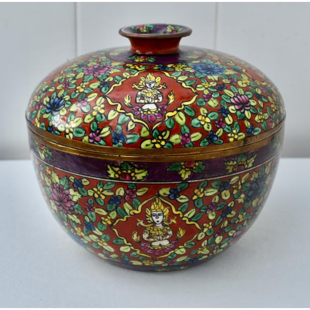 Vtg. Thai Benjarong Covered Ginger Jar W/Brass Rim For Sale - Image 14 of 18