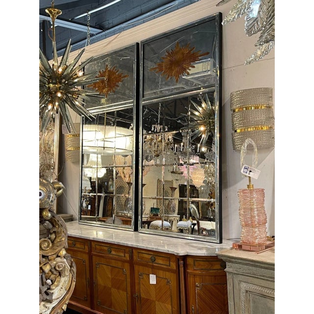 Pair of Jansen Style Eglomise Sunburst Trumeau Mirrors With Beveled Glass For Sale In Dallas - Image 6 of 7
