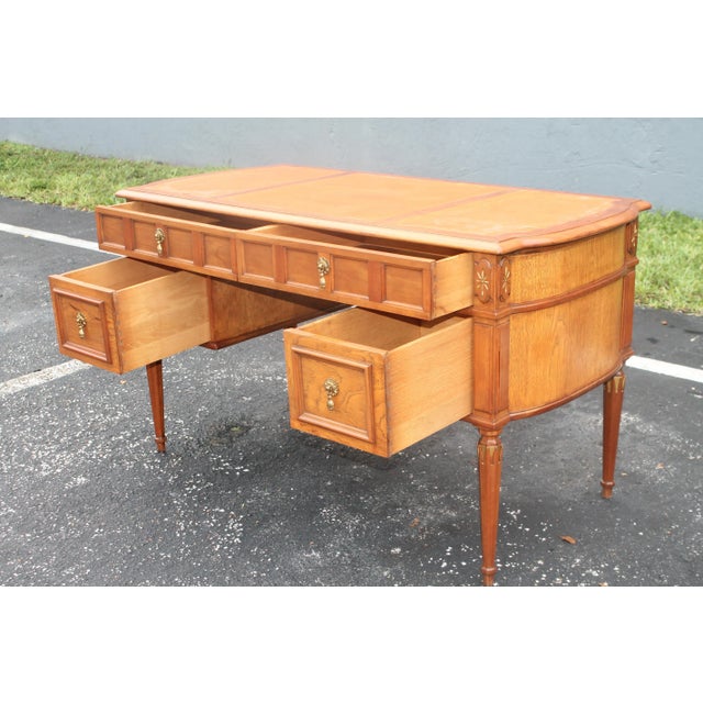1940s 1940's Traditional Style Writing Desk With Hermes Orange Leather Top For Sale - Image 5 of 13