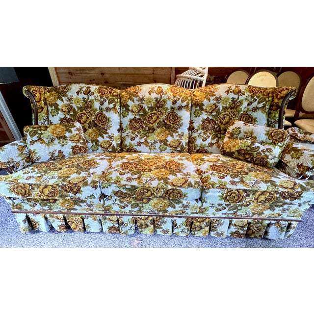1970s Vintage Clayton Marcus Sofa & Wingback Chair Set — 1970s Floral, Original Fabric For Sale - Image 5 of 8
