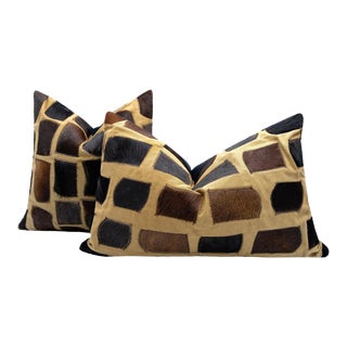 Canvello Set of 2 Genuine Cowhide Leather Decorative Throw Pillow With Feather Down Insert Included For Sale