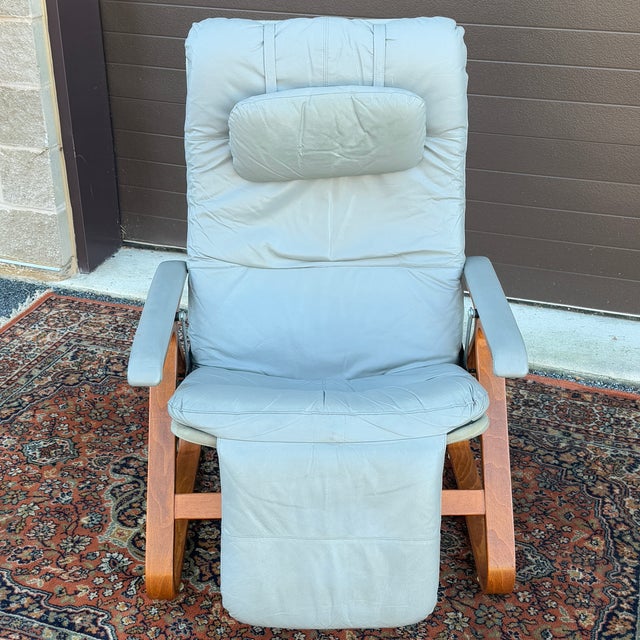 1960s Mid Century Modern Plycraft Zero Gravity Reclining Lounge Chair in Gray Leather & Canvas For Sale - Image 5 of 18