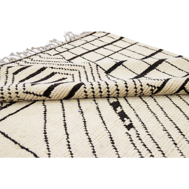 Textile Modern Tribal Moroccan Style Handmade Beige Wool Rug For Sale - Image 7 of 11