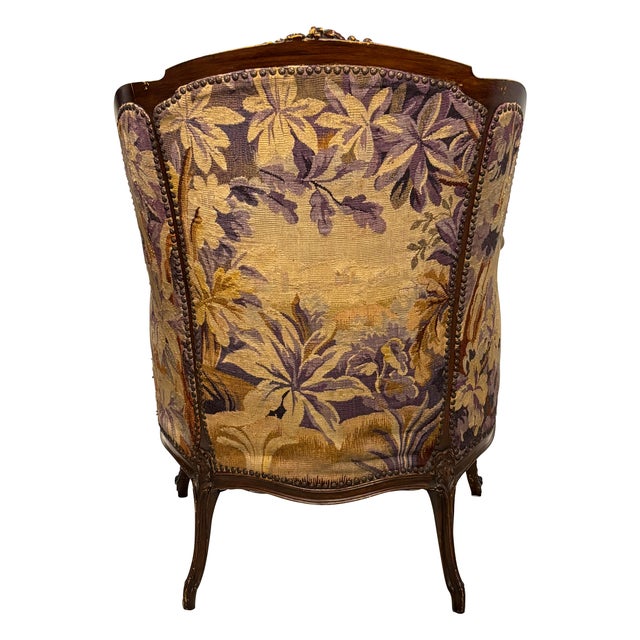 French French Bergere Chair With 19th Century Tapestry Upholstery, French 1920's For Sale - Image 3 of 7