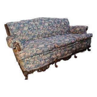 Antique Florencia Sofa, Dark Cherry Wood Sculpted Legs & Apron Front For Sale