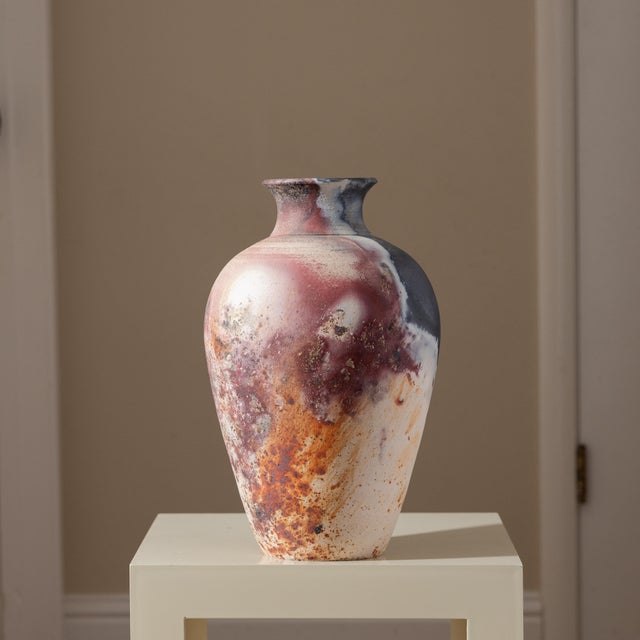 Mid-Century Modern Large 16" Statement Pit Fired Studio Pottery Urn Vase For Sale - Image 3 of 13