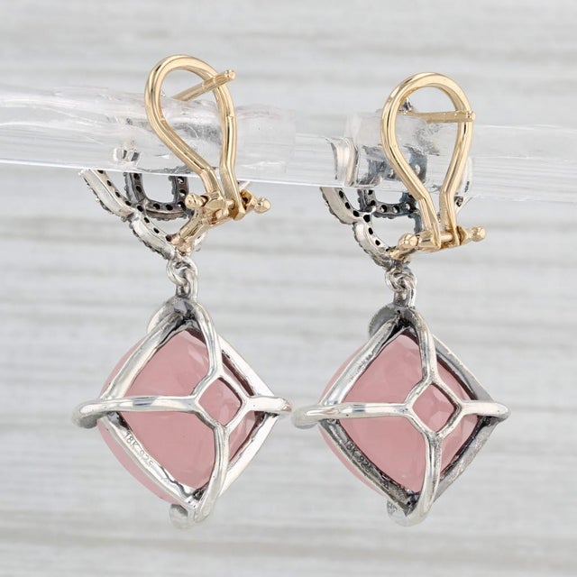 Modern Arya Esha Ginara Rose Quartz Diamond Earrings 18k Gold Sterling Silver - 2 Pieces For Sale - Image 3 of 5