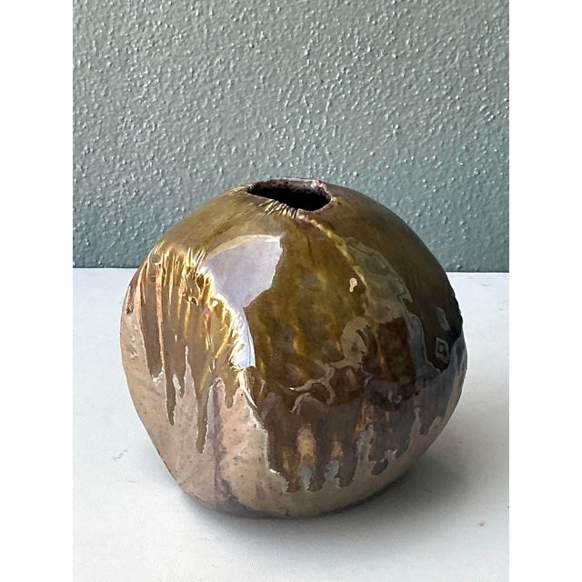 Vintage Glazed Ceramic Vase For Sale - Image 9 of 12