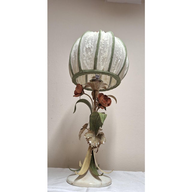 Vintage Table Lamp with Metal Base in the Shape Bouquet of Flowers with Handmade Fabric Lampshade from Lamplove, 1970s For Sale - Image 6 of 10