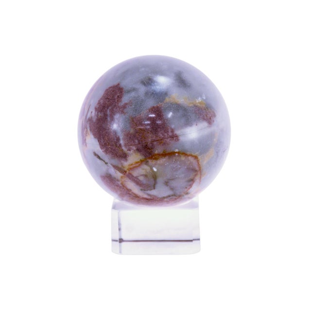 Jasper Gray Red Stone Sphere W/Stand For Sale - Image 4 of 4