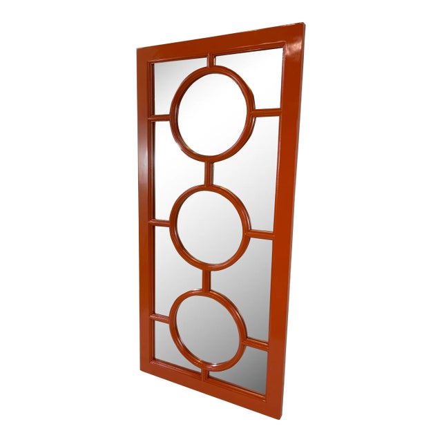 Modern Geometric Orange Lacquer Wall Mirror For Sale