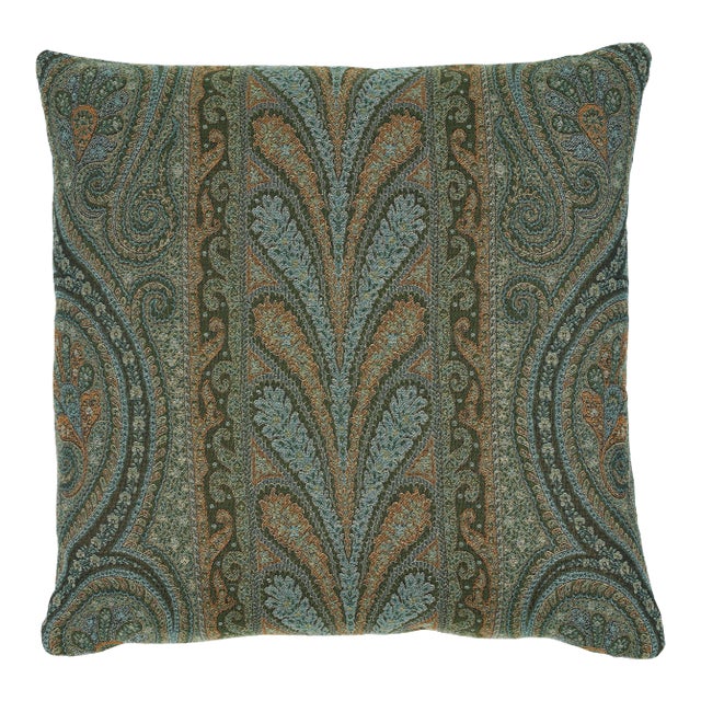 Schumacher Chatelaine Paisley Pillow in Jade For Sale