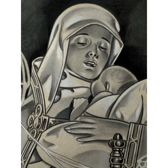 Original graphite pencil drawing by American artist and illustrator Theodore E. Schrock (1879–1952), depicting the Madonna...