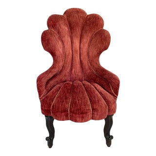 1940s Vintage Victorian Shell Form Red Velvet Slipper Chair For Sale