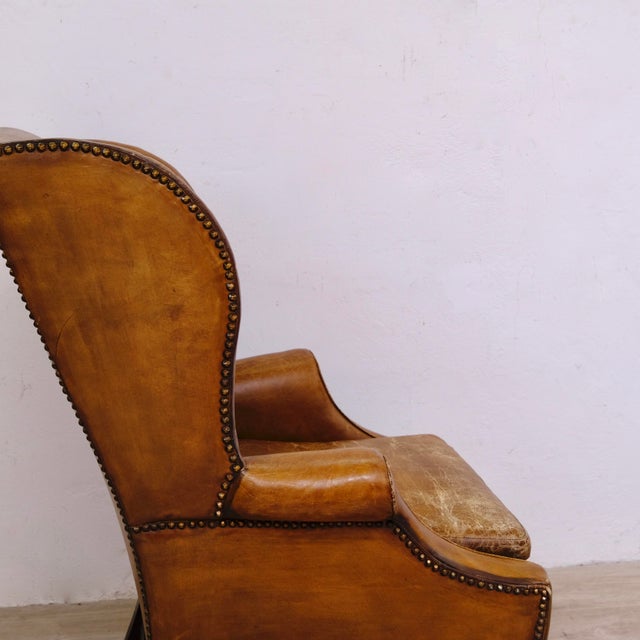 Animal Skin Victorian English Bergere Leather Armchair For Sale - Image 7 of 18