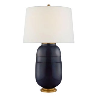 Christopher Spitzmiller by Visual Comfort Signature Newcomb Medium Table Lamp in Mixed Blue Brown with Linen Shade For Sale