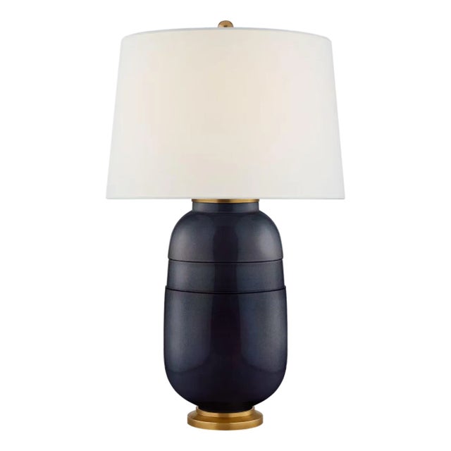 Christopher Spitzmiller by Visual Comfort Signature Newcomb Medium Table Lamp in Mixed Blue Brown with Linen Shade For Sale