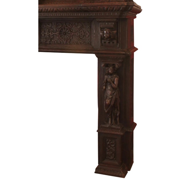 Renaissance Mantel Antique Chestnut German Renaissance Style For Sale - Image 3 of 8