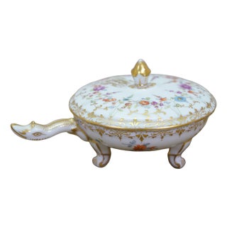 Antique Dresden Covered Footed Turtle Soup Bowl Compote 5" For Sale