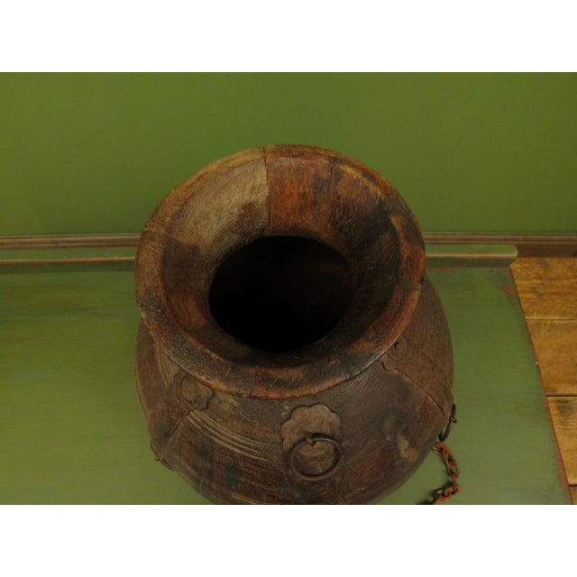 Antique Wooden Indian Water or Milk Pot with Chains For Sale - Image 11 of 12