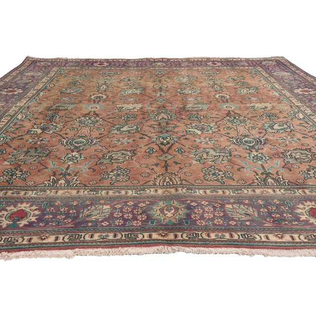 Rustic Mid 20th Century Mid 20th Century Vintage Persian Tabriz Rug - 07'10 X09'08 For Sale - Image 3 of 9
