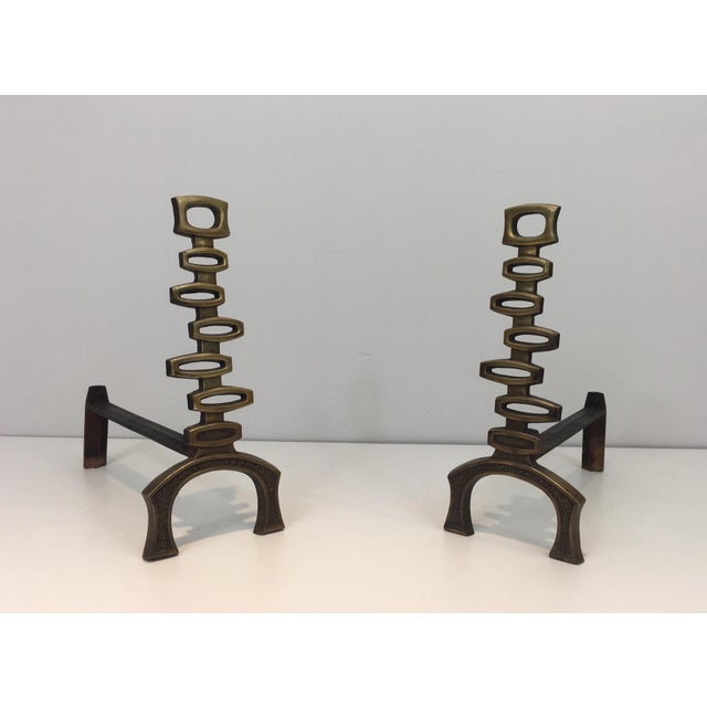 1970s 1970s Modernist Brass Andirons - a Pair For Sale - Image 5 of 12