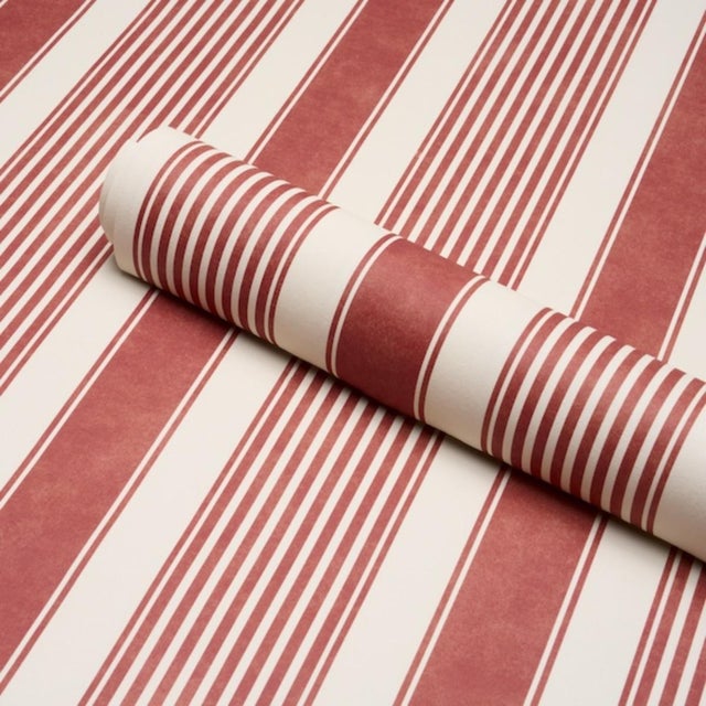 Schumacher Schumacher Summerville Stripe Wallcovering In Currant For Sale - Image 4 of 6
