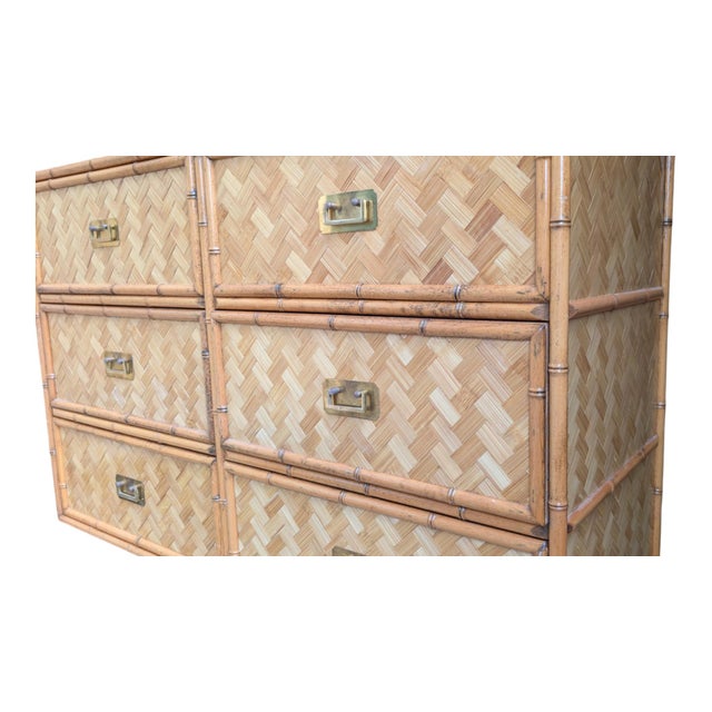 Vintage Faux Bamboo 6-Drawer Dresser With Herringbone Parquet Rattan Fronts, in the Style of Dixie For Sale In Tampa - Image 6 of 12