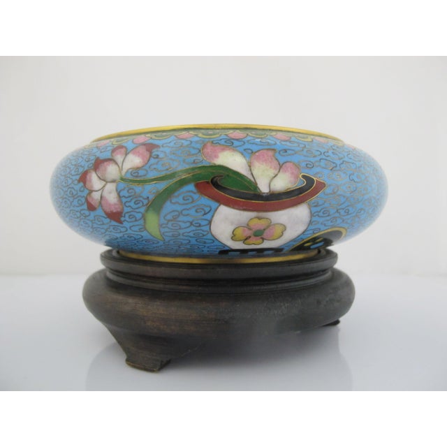Metal Chinese Turquoise Cloisonne Vase Flower Brush Washer Bowl Custom Stand For Sale - Image 7 of 16
