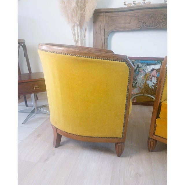 1930s Art Deco Barrel Chairs in Velvet, 1930, Set of 2 For Sale - Image 5 of 15