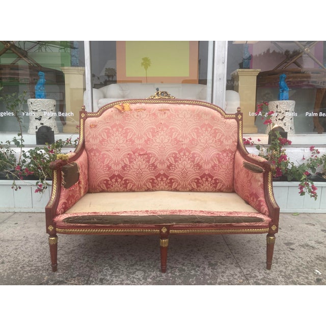 French Louis XVI Style Venetian Loveseat With Original Stained Red With Gilt Finish For Sale - Image 3 of 13