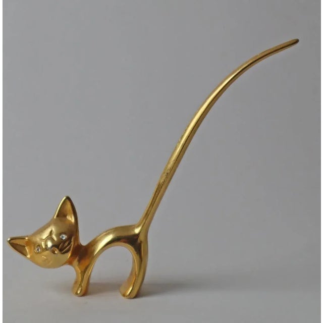 Ring Holder in the Form of a Cat with Crystal Eyes attributed to Walter Bosse, 1960s For Sale - Image 9 of 9