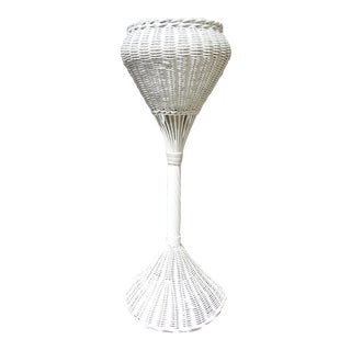 Antique White Rattan Planter For Sale