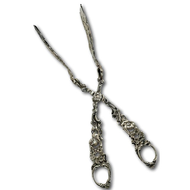 Fancy Antique Signed Peruzzi Italy Rococo Style Solid 800 Grade Coin Silver Pastry - Cannoli Serving Tongs For Sale - Image 10 of 12