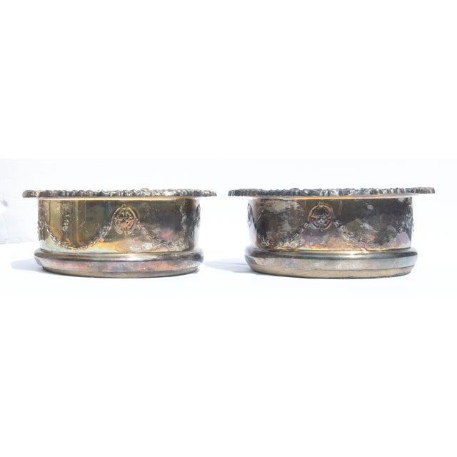 English Pair Sheffield Silver Plate Wine Coasters 19th Century English For Sale - Image 3 of 3