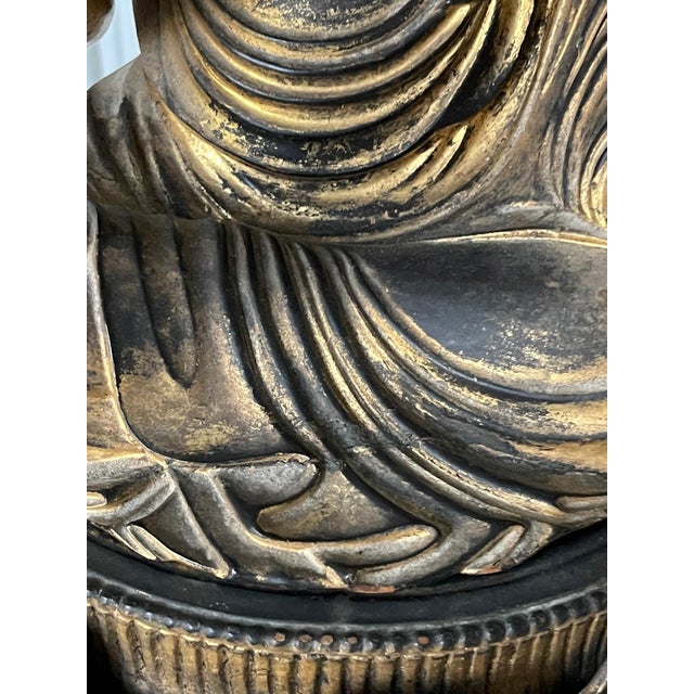 Japanese Antique Gilt Wood Amitabha Buddha on Loctus Throne Statue For Sale - Image 13 of 17