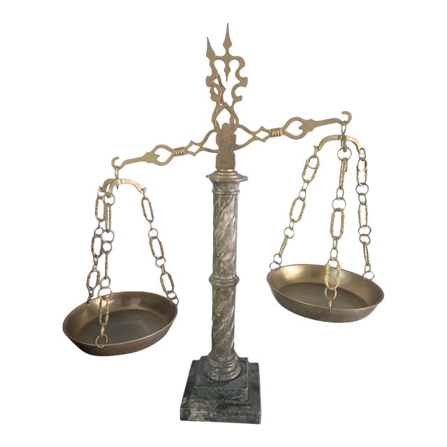 Vintage Jim Tirrenia Italy Onyx Marble/Alabaster and Brass Scale of Justice 24" Tall For Sale