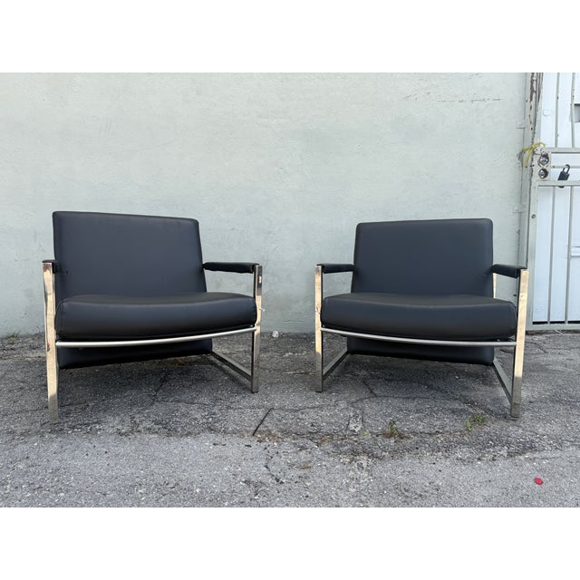 Modern Contemporary Black Leather Lounge Chairs Manner of Rodolfo Dordoni For Sale - Image 3 of 10