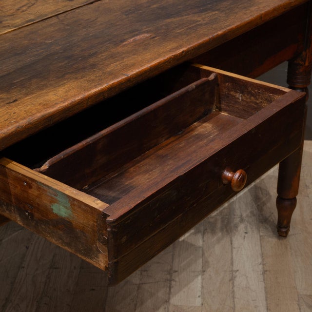19th Century 19th C. Rustic Farmhouse Dining Table With Large Drawer c.1820-1880 For Sale - Image 5 of 10
