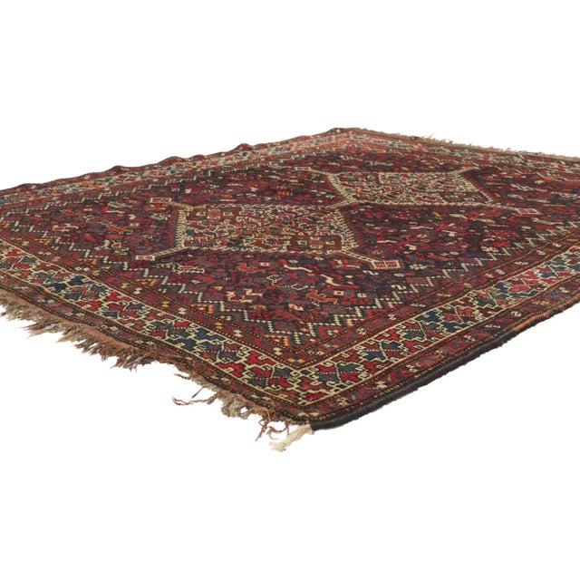78179 Antique Persian Shiraz Rug with Tribal Style, 05'06 x 06'07. Embodying tribal style and nomadic charm, this hand...