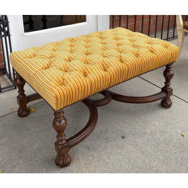 William Switzer Charles Pollock for William Switzer Carolean Tufted Walnut Bench For Sale - Image 4 of 6