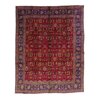 1960s Vintage Tabriz Persian Wool Rug With Floral Design For Sale