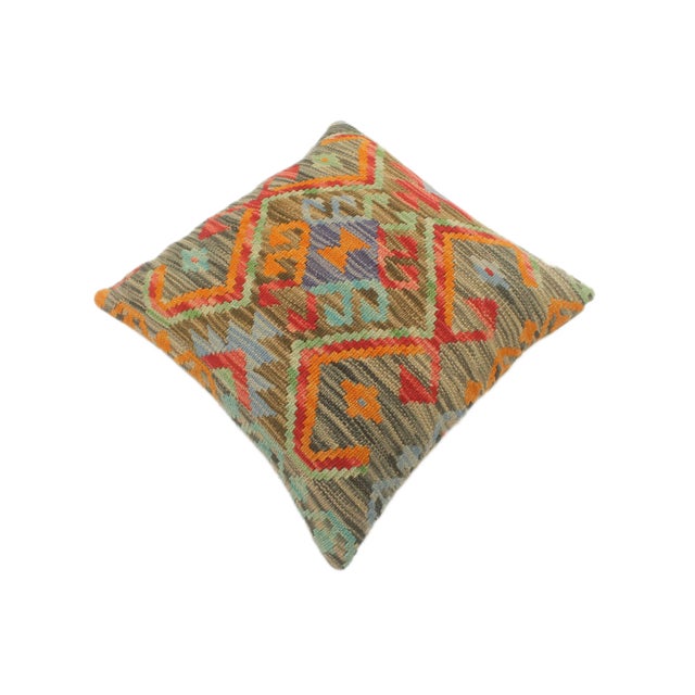 Abstract Rustic Turkish Reed Hand Woven Kilim Pillow For Sale - Image 3 of 8