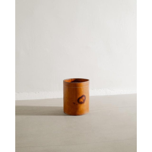 1960s Vintage Danish Decorative Paper Bin in Patinated Leather, 1960s For Sale - Image 5 of 5