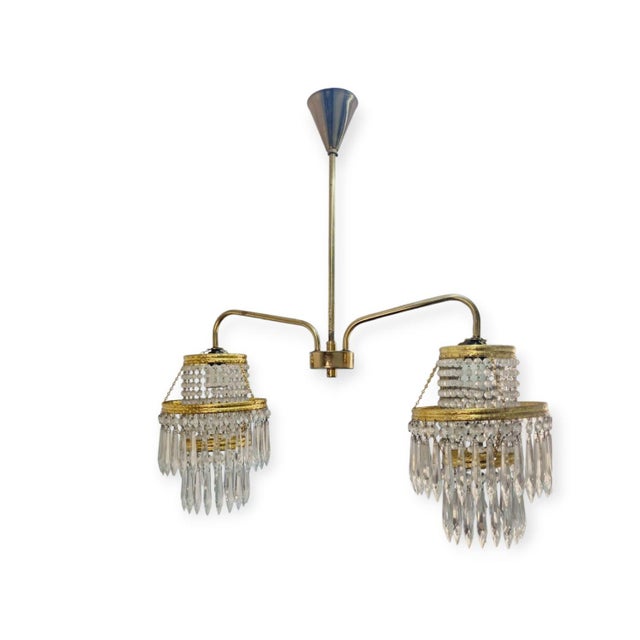 Gold Vintage Crystal Chandelier For Sale - Image 8 of 8
