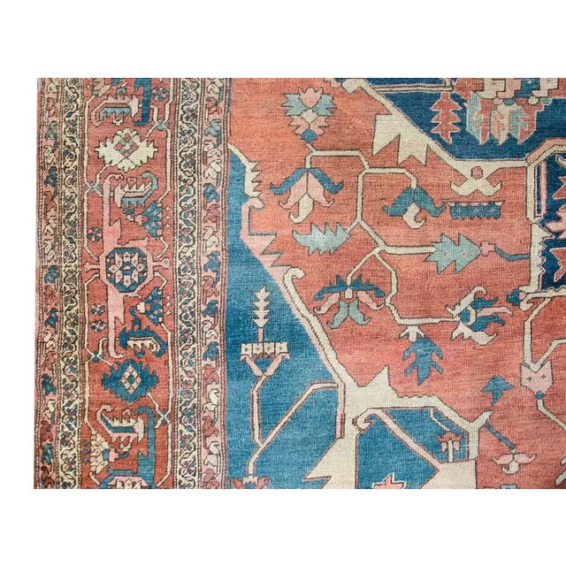 Late 19th Century Persian Floral Medallion Serapi Rug For Sale - Image 10 of 12