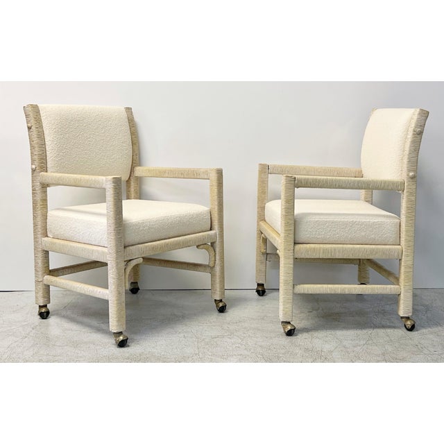 1960s Charlotte Perriand Style Wrapped Paper Cord & Boucle Chairs - A Pair For Sale In Miami - Image 6 of 9