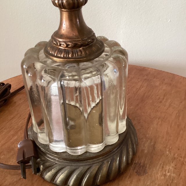 Vintage Hollywood Regency Style Lamp Crystal Tiered Ribbed Glass With Bronze Fittings Circa 1940 For Sale - Image 10 of 12